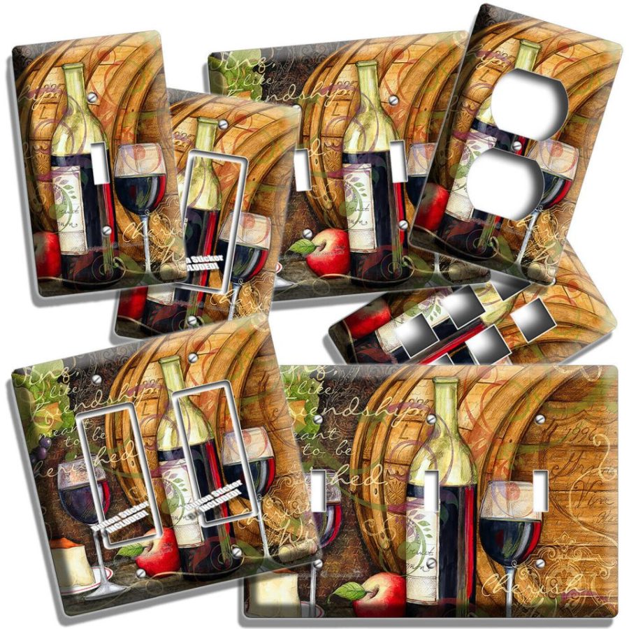 FRENCH WINE BOTTLE BARREL CHEESE GRAPES LIGHT SWITCH OUTLET PLATES KITCHEN DECOR