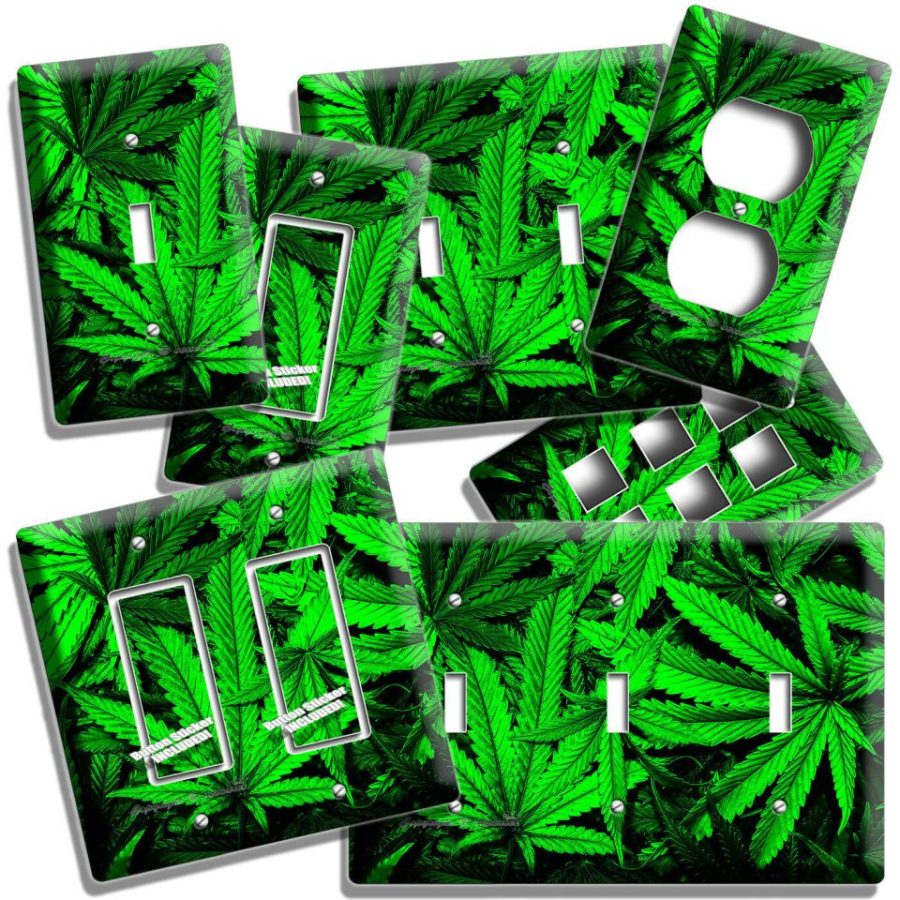 GREEN CANNABIS MARIJUANA LEAF LIGHT SWITCH OUTLET WALL PLATE MAN CAVE ROOM DECOR
