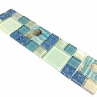 Glass Tile Crackle Blue Iridescent White Mosaic Beachy Backsplash 3"x12" Sample