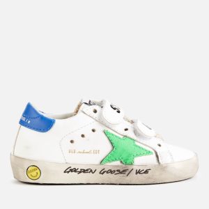 Golden Goose Toddlers' Leather Upper Stripes Star And Heel Signature Foxing Trainers - White/Fluo Green/Blue - UK 3 Infant