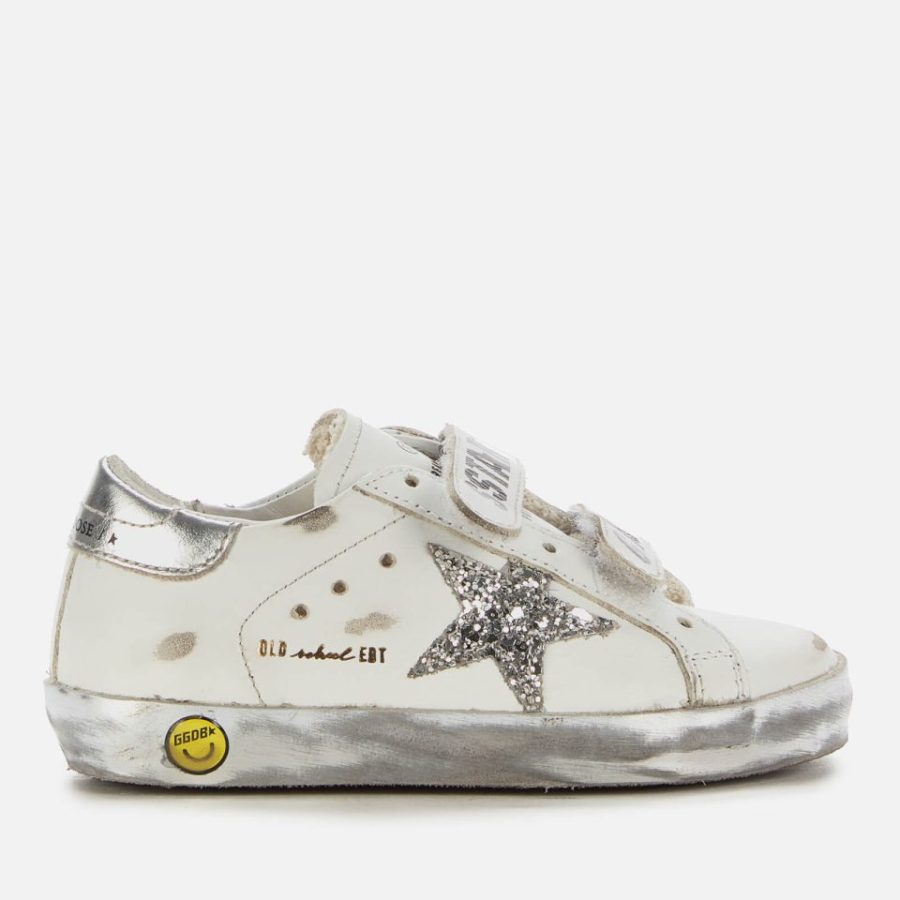 Golden Goose Toddlers' Leather Upper and Stripes Glitter Star Laminated Heel Sparkle Foxing Trainers - White/Silver - UK 3 Infant