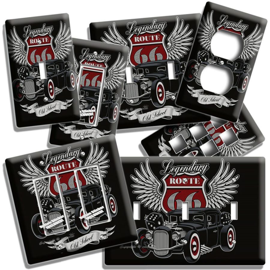 HOT ROD RETRO BLACK CAR ROUTE 66 LIGHT SWITCH OUTLET WALL PLATE GARAGE ART DECOR