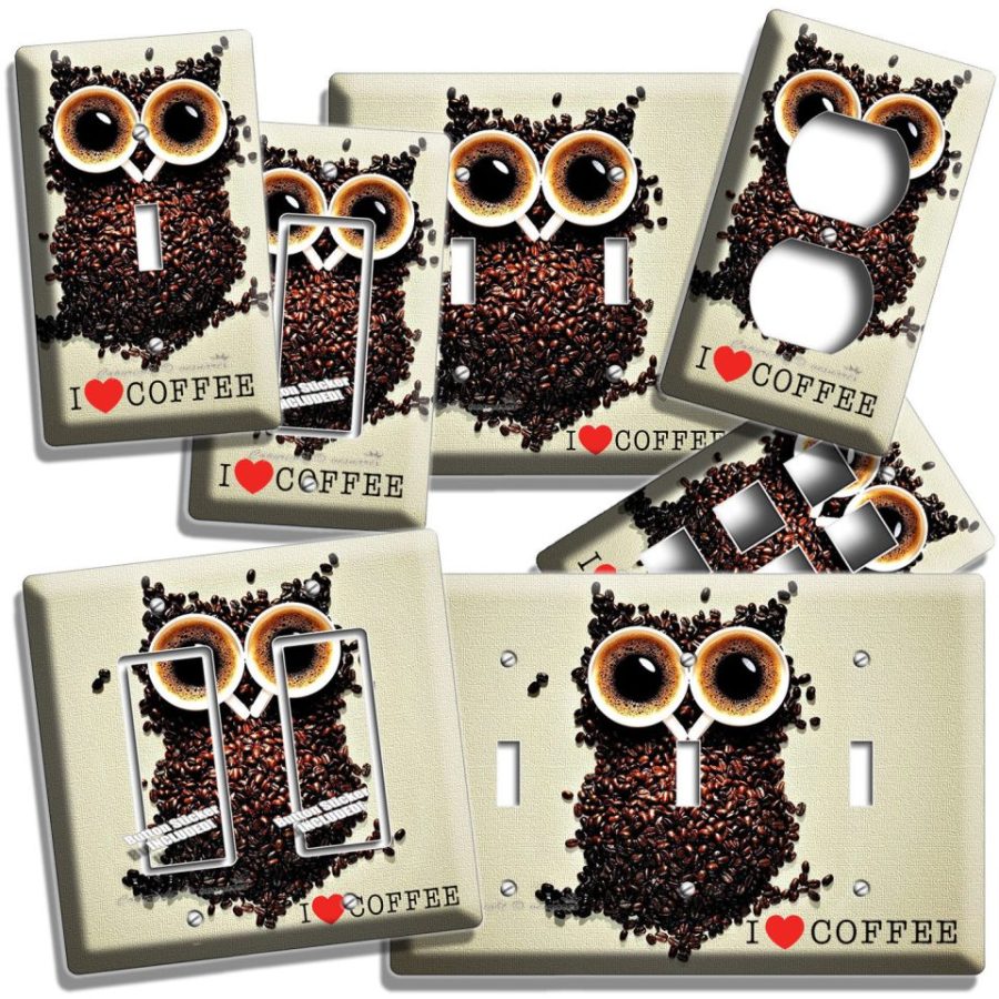 I LOVE HEART COFFEE BEANS OWL LIGHT SWITCH WALL PLATE OUTLET COVER KITCHEN DECOR