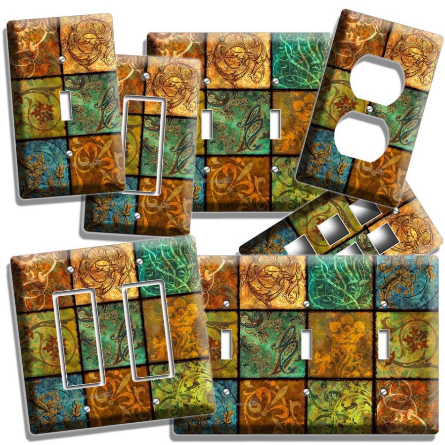 ITALIAN PATCHWORK TILES PRINT LIGHT SWITCH WALL PLATE OUTLET COVER KITCHEN DECOR