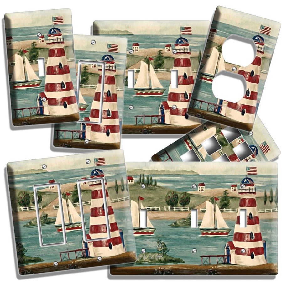 LIGHTHOUSE SAILBOATS LIGHT SWITCH WALL PLATE OUTLET LIVING ROOM BEDROOM DECOR