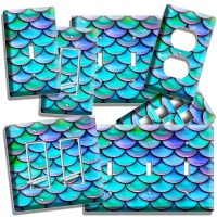 MERMAID TAIL TURQUOISE FISH SCALES LIGHT SWITCH OUTLET WALL PLATE ROOM ART DECOR
