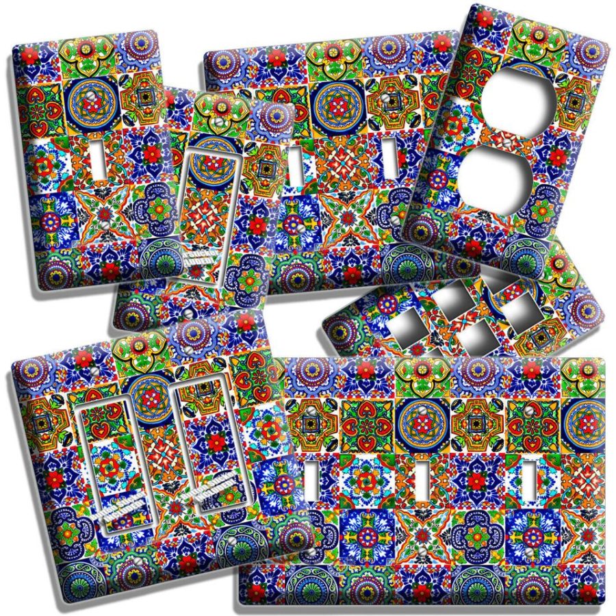 MEXICAN TALAVERA TILES LIGHT SWITCH OUTLET PLATES KITCHEN ART ROOM HOME HD DECOR