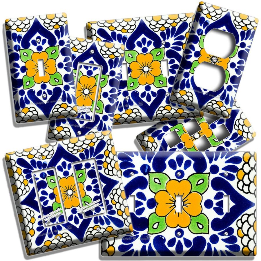 MEXICAN YELLOW TALAVERA TILE LOOK LIGHT SWITCH OUTLET PLATES KITCHEN FOLK DECOR