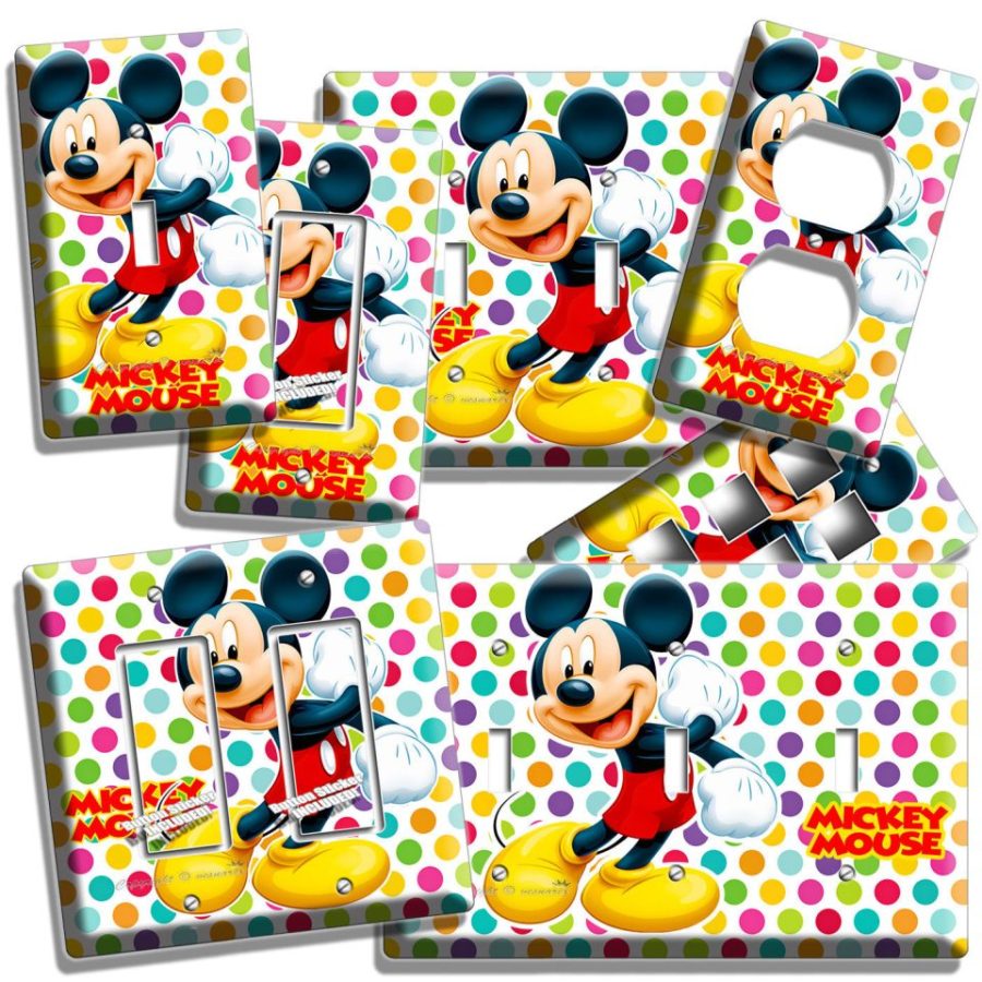 MICKEY MOUSE COLORFUL POLKA DOTS BABY NURSERY LIGHT SWITCH OUTLET WALL PLATE ART