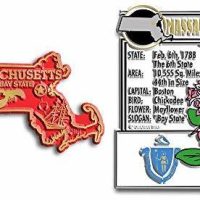Massachusetts State Montage and Small Map Magnet Set by Classic Magnets, 2-Piece