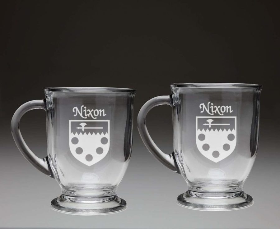 Nixon Irish Coat of Arms Glass Coffee Mugs - Set of 2