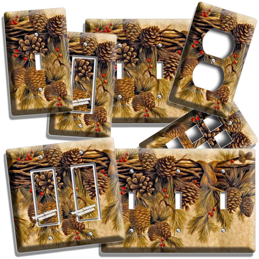 PINE CONES LIGHT SWITCH WALL PLATE OUTLET KITCHEN ROOM RUSTIC COUNTRY HOME DECOR