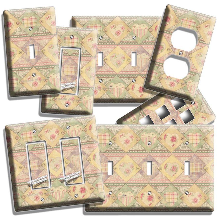 RETRO SEWING PATCHWORK LIGHT SWITCH PLATES OUTLET SCRAPBOOKING HOME STUDIO DECOR