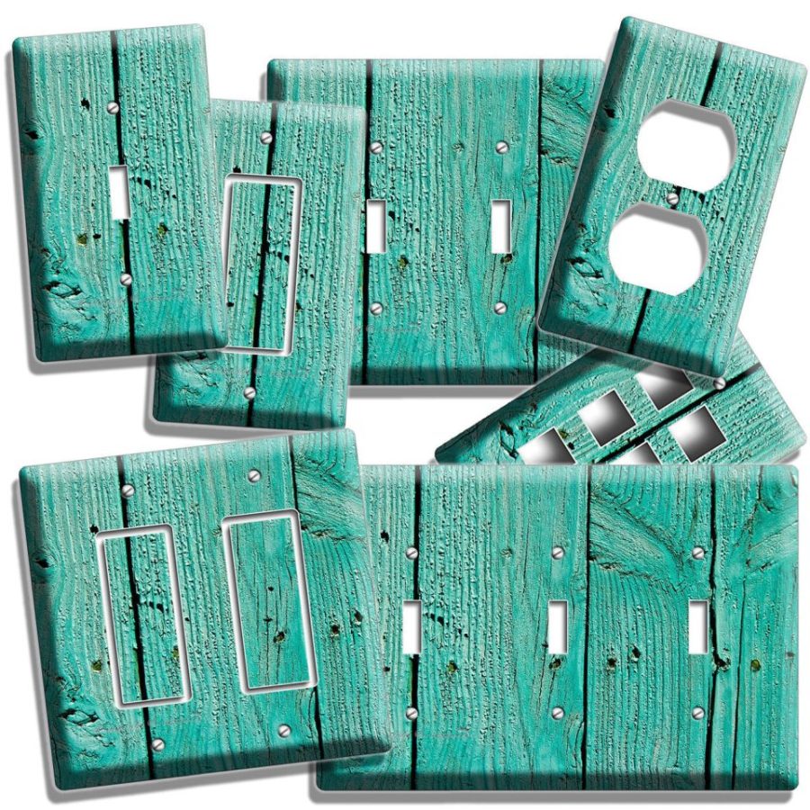 RUSTIC GREEN PAINTED CRACKED WOOD LIGHT SWITCH WALL PLATE OUTLET COUNRY CABIN