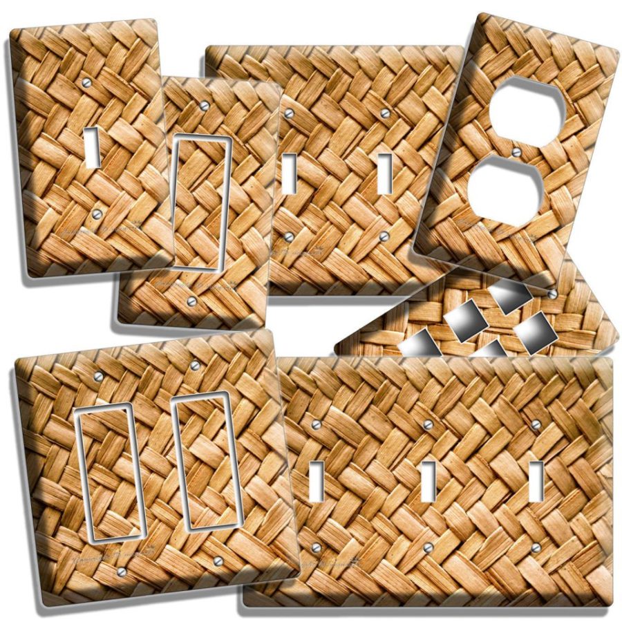 RUSTIC WICKER STRAW WEAVE STYLE LIGHT SWITCH OUTLET WALL PLATES COUNTRY HOME ART