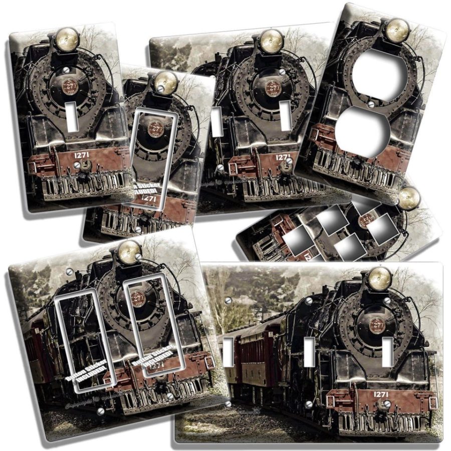 STEAM ENGINE TRAIN OLD RAILROAD LOCOMOTIVE LIGHT SWITCH OUTLET PLATES ROOM DECOR