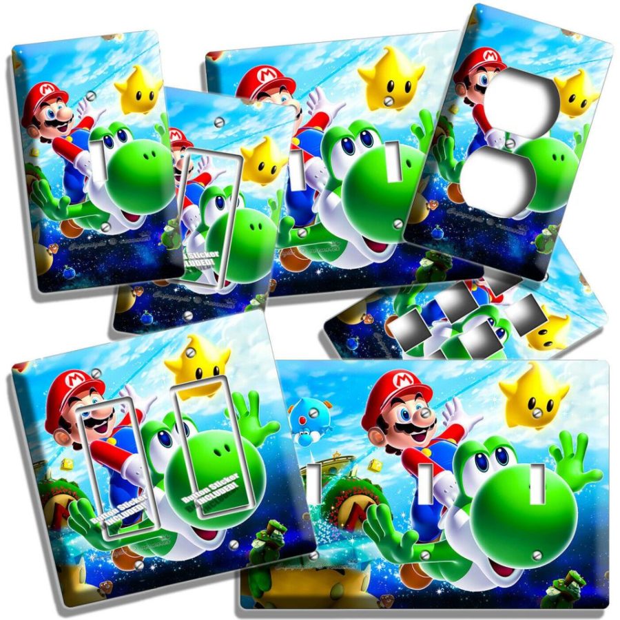 SUPER MARIO FLYING YOSHI GALAXY SPACE LIGHT SWITCH OUTLET PLATES KIDS ROOM DECOR