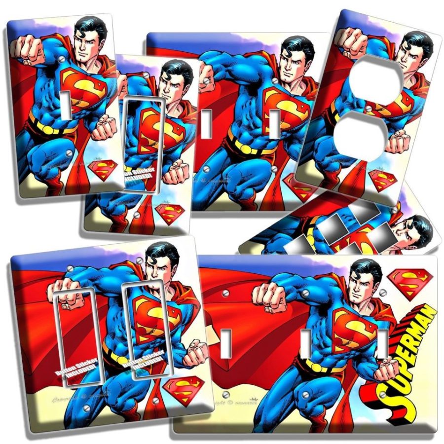 SUPERMAN SUPERHERO LIGHT SWITCH OUTLET WALL PLATE MAN CAVE GAME TV ROOM HD DECOR