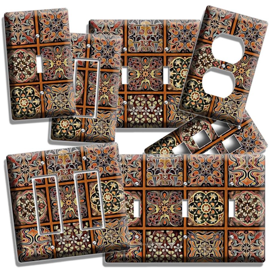 TUSCAN TILES PATTERN PRINT LIGHT SWITCH WALL PLATE OUTLET COVER KITCHEN DECOR