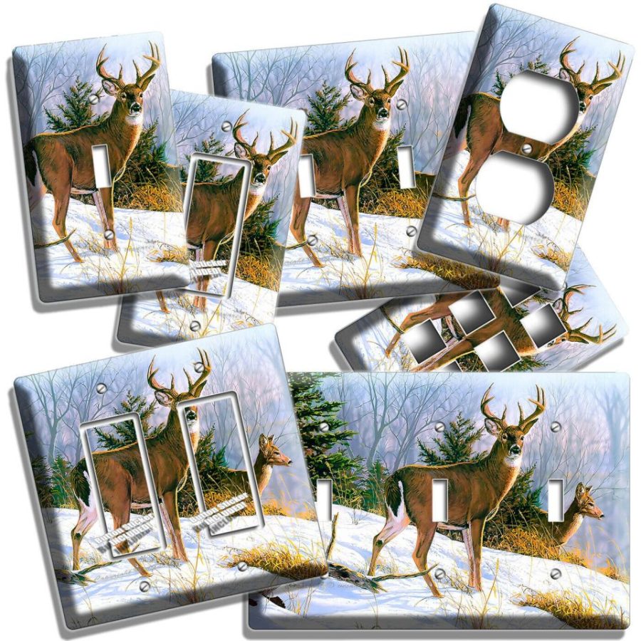 WHITETAIL DEER BUCK WINTER LIGHT SWITCH WALL PLATE OUTLET HUNTING CABIN HD DECOR