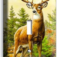 WHITETAIL WILD DEER BUCK ANTLERS SINGLE LIGHT SWITCH WALL PLATE COVER HOME DECOR