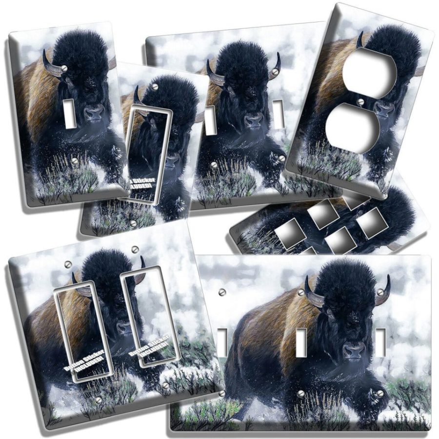 WILD AMERICAN BUFFALO WINTER SNOW BISON LIGHT SWITCH OUTLET WALL PLATE ART DECOR