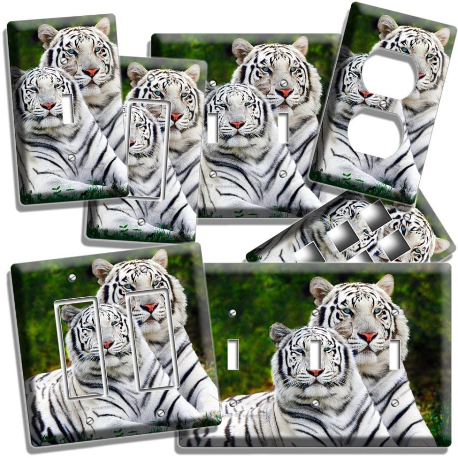 WILD COUPLE WHITE BENGAL TIGERS LIGHT SWITCH OUTLET WALL PLATES ROOM HOME DECOR