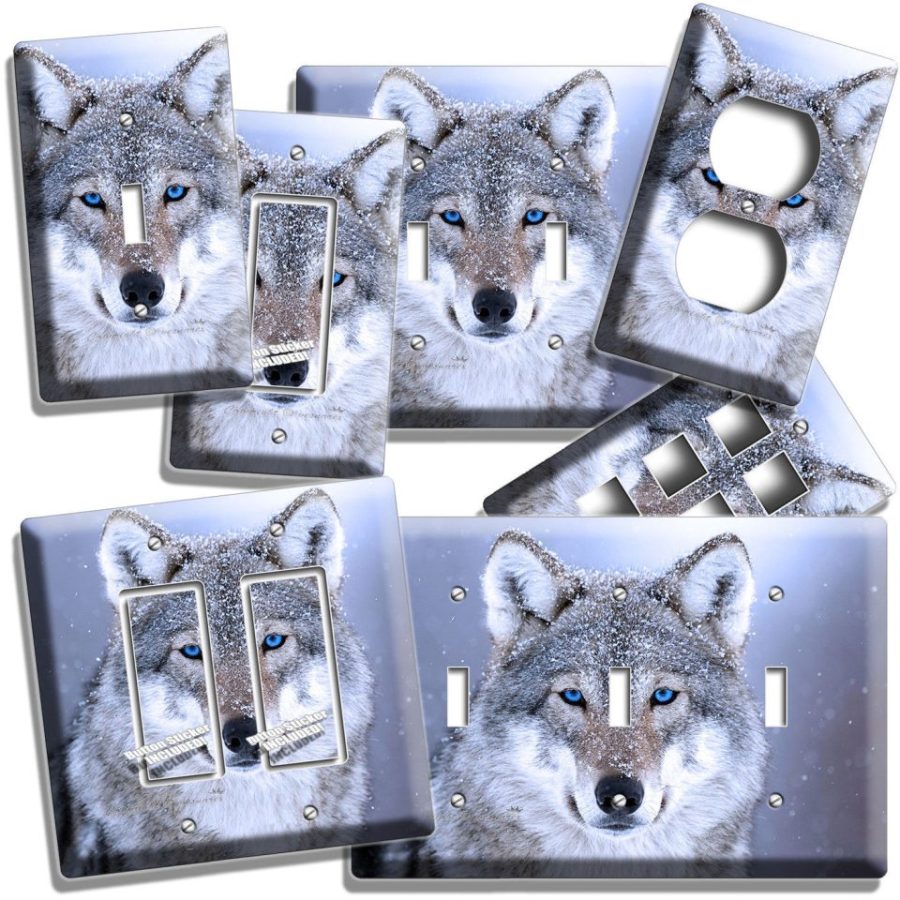 WILD GRAY WOLF BLUE EYES LIGHT SWITCH OUTLET WALL PLATE COVER BEDROOM ROOM DECOR