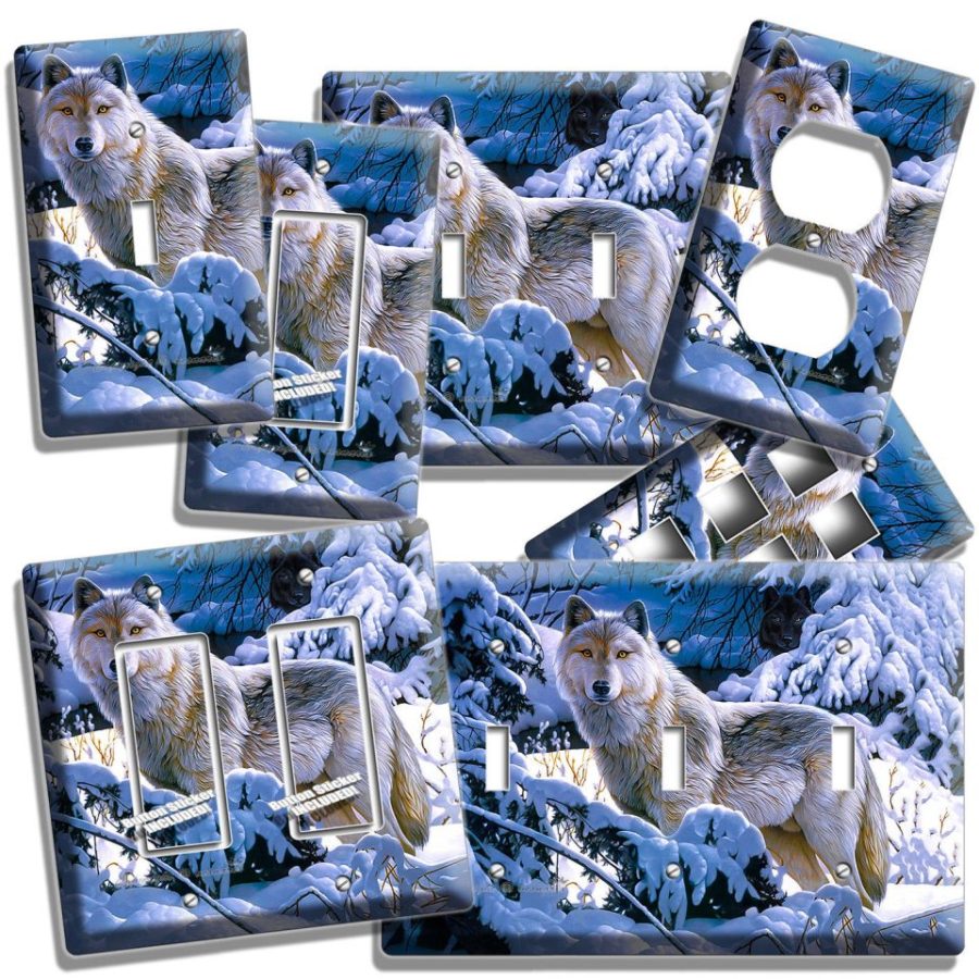 WILD GRAY WOLF WINTER FOREST LIGHT SWITCH OUTLET WALL PLATE COVER ROOM ART DECOR