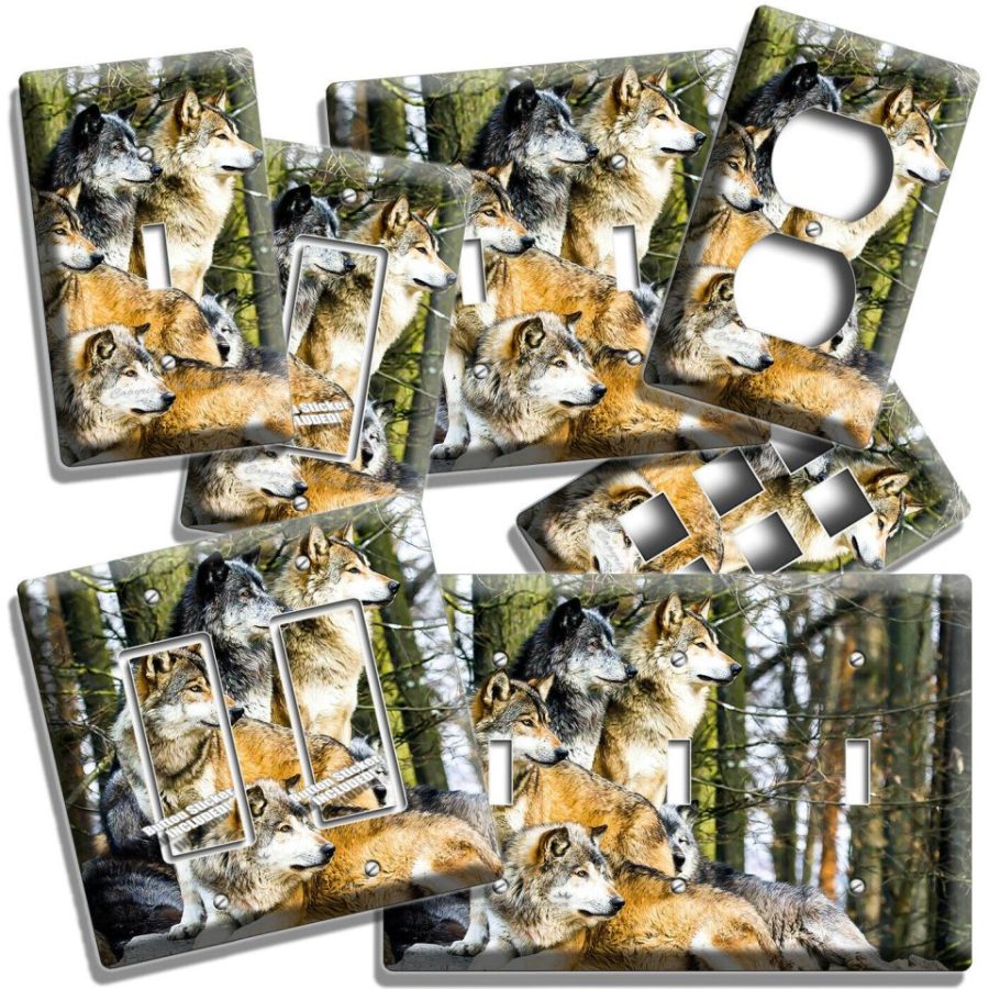 WILD WOLF PACK IN A FOREST WOODS LIGHT SWITCH OUTLET WALL PLATE COVER ROOM DECOR