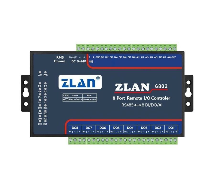 ZLAN6802 12/24V RS485 Ethernet Wifi 8 Channel DI/AI/DO Modbus I/O Module RTU P2P