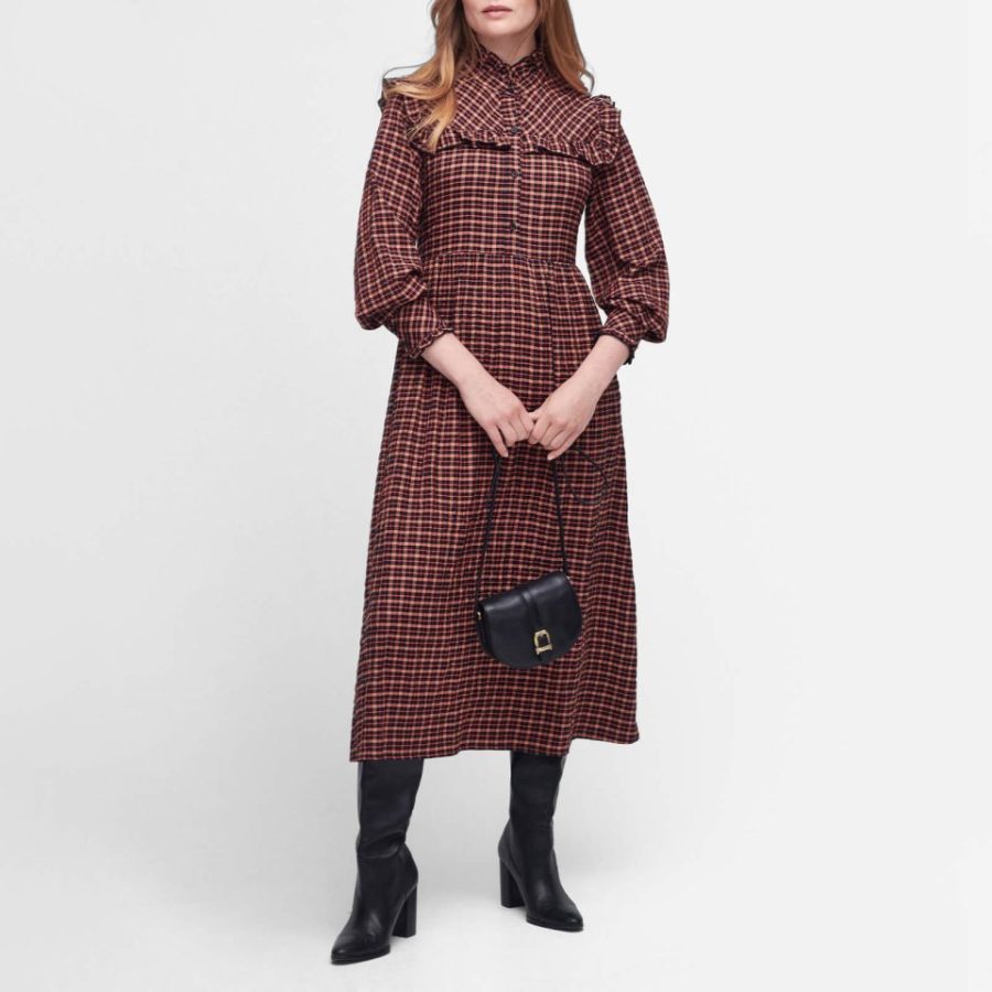 Barbour Adela Checked Seersucker Midi Dress - UK 8