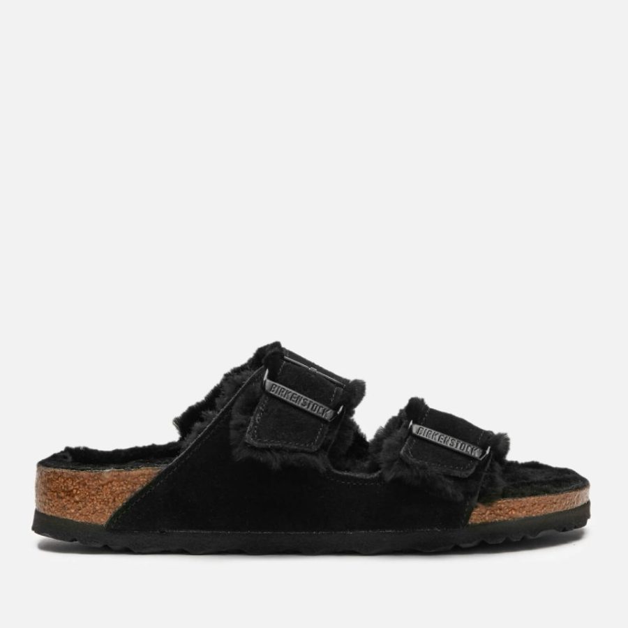 Birkenstock Women's Arizona Slim Fit Slim Fit Shearling Double Strap Sandals - Black/Black - UK 8