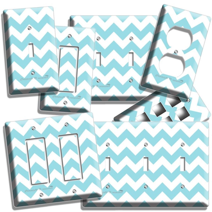 CHEVRON BLUE PASTEL LINES MODERN LIGHT SWITCH WALL PLATE OUTLET LIVING ROOM ART