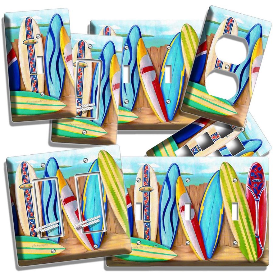 COLORFUL SURFING BOARDS SURFS UP BEACH LIGHT SWITCH OUTLET WALL PLATE ROOM DECOR