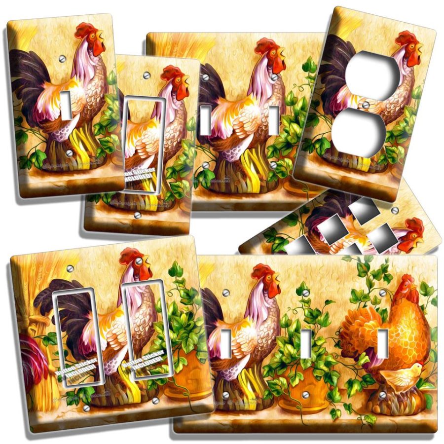 COUNTRY FARM ROOSTER CHICKENS LIGHT SWITCH WALL PLATE OUTLET KITCHEN ROOM DECOR