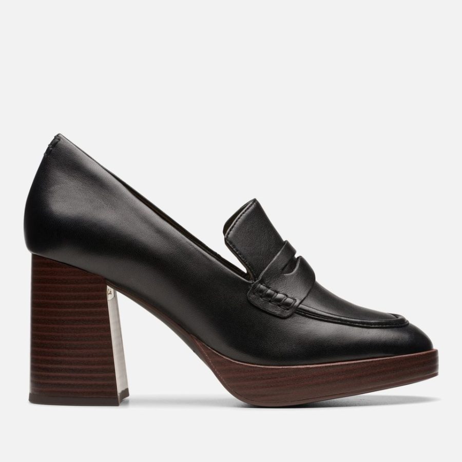 Clarks Women's Zoya85 Walk Heeled Loafers - Black Leather - UK 3