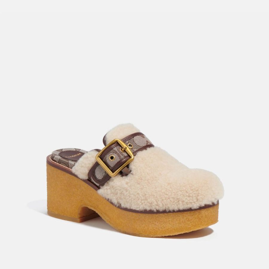 Coach Dylan Shearling, Jacquard and Leather Clogs - UK 3