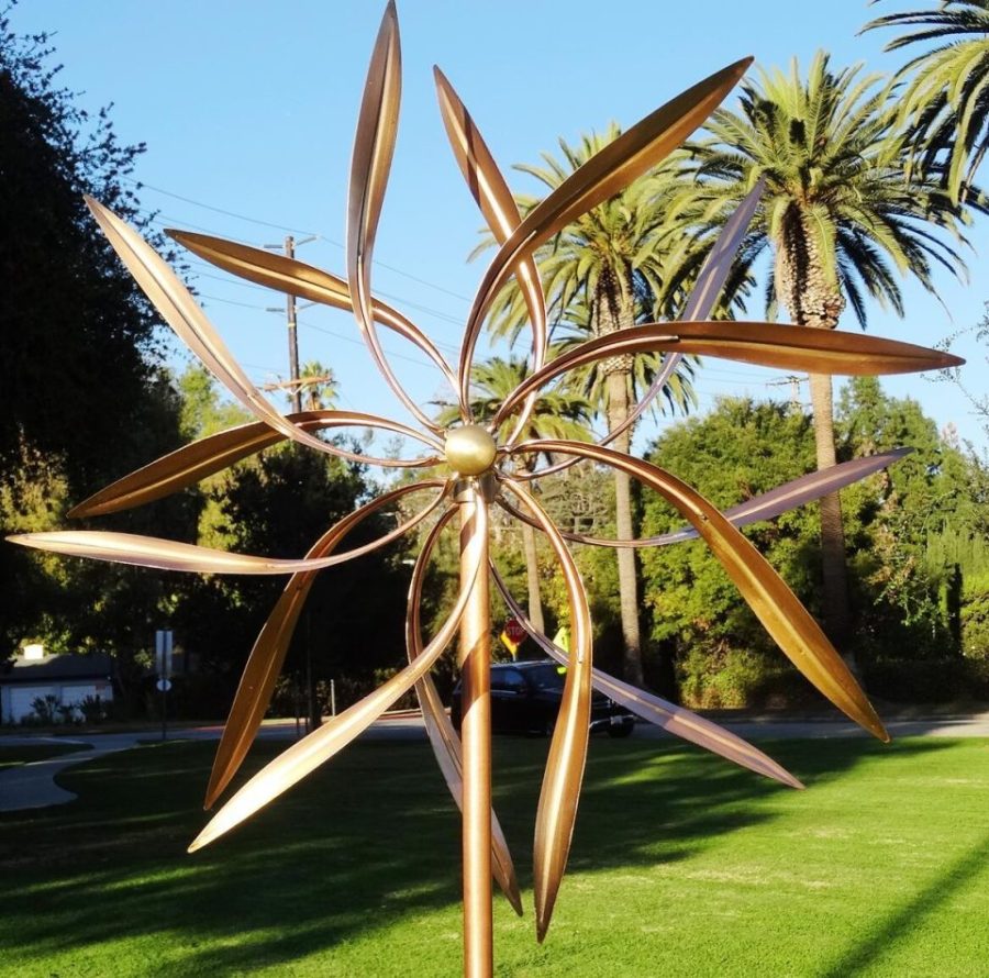 Copper Outdoor Windmills Large Kinetic Wind Sculpture Dual Side Wind Spinners