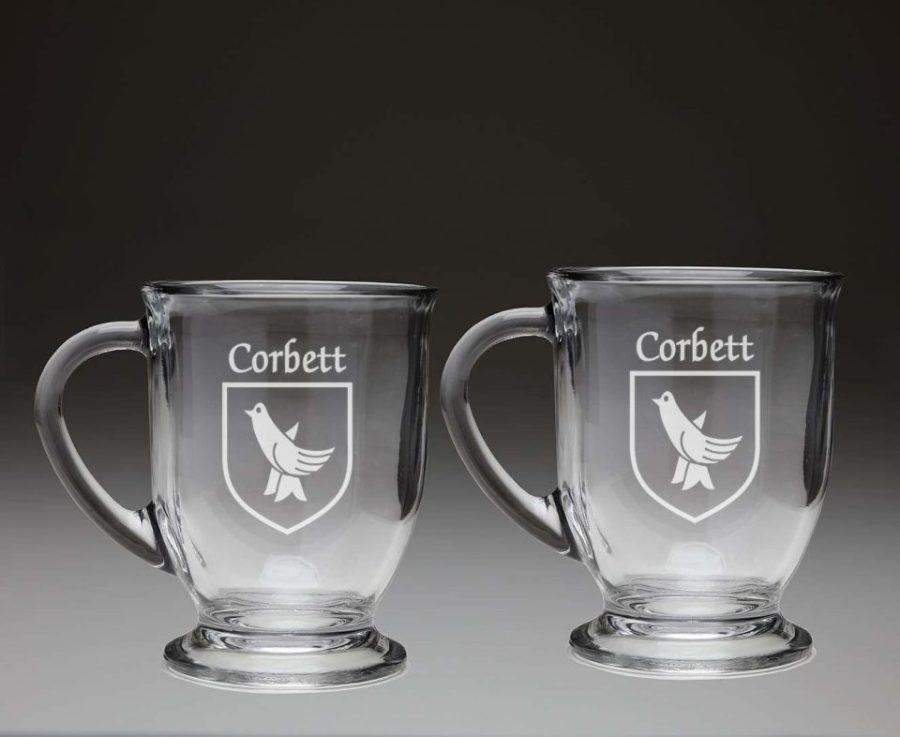 Corbett Irish Coat of Arms Glass Coffee Mugs - Set of 2