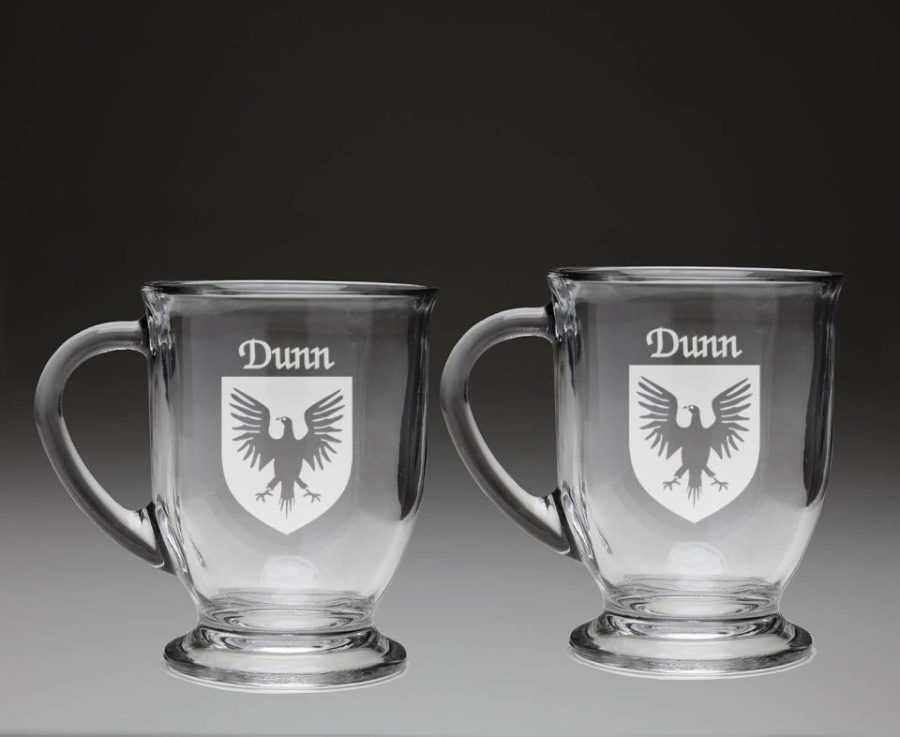 Dunn Irish Coat of Arms Glass Coffee Mugs - Set of 2