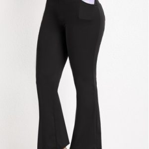 Elastic Waist Pocket Black Flare Leg Pants