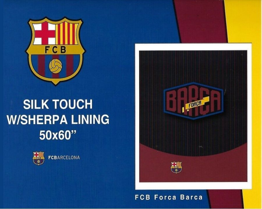 FC BARCELONA ORIGINAL LICENSED SHERPA LINING THROW BLANKET WITH SHERPA 50"x60"