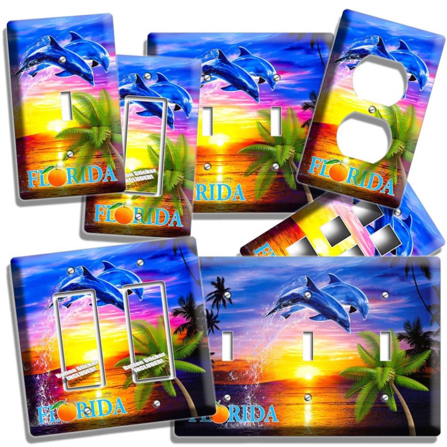 FLORIDA PALMS OCEAN DOLPHINS SUNSET LIGHT SWITCH OUTLET WALL PLATE HD ROOM DECOR