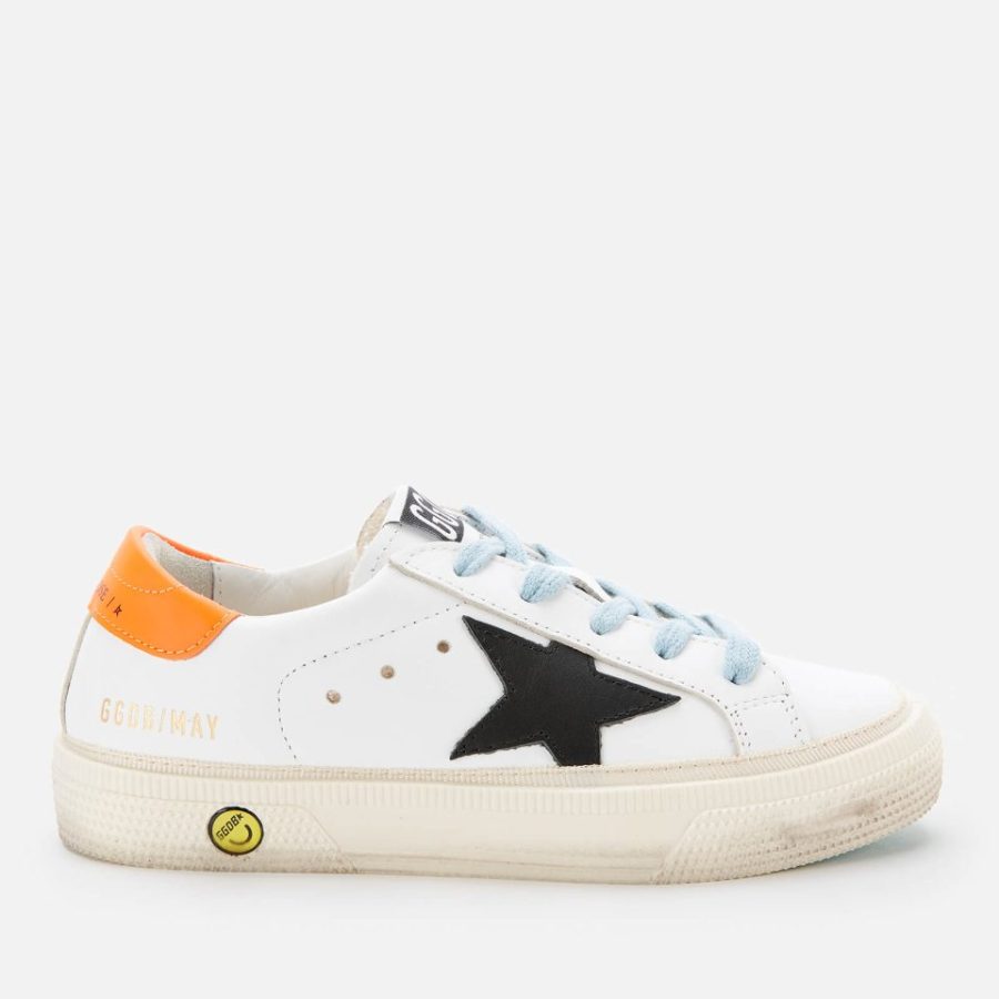 Golden Goose Kids' Leather Upper Star And Heel Trainers - White/Black/Fluo Orange - UK 10 Kids