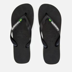 Havaianas Men's Brasil Logo Flip Flops - Black - UK 8