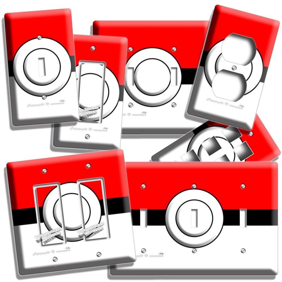 INSPIRED BY POKEMON RED POKEBALL LIGHT SWITCH OUTLET WALL PLATES GAME ROOM DECOR