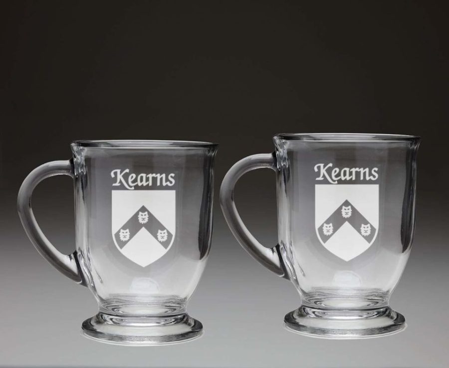 Kearns Irish Coat of Arms Glass Coffee Mugs - Set of 2