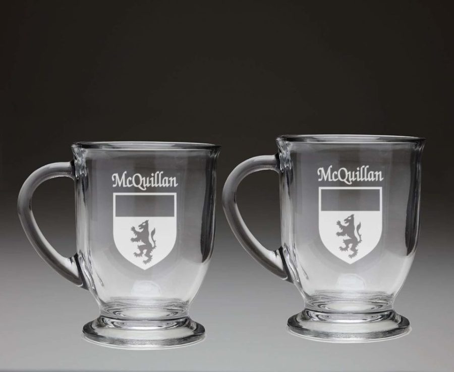 McQuillan Irish Coat of Arms Glass Coffee Mugs - Set of 2