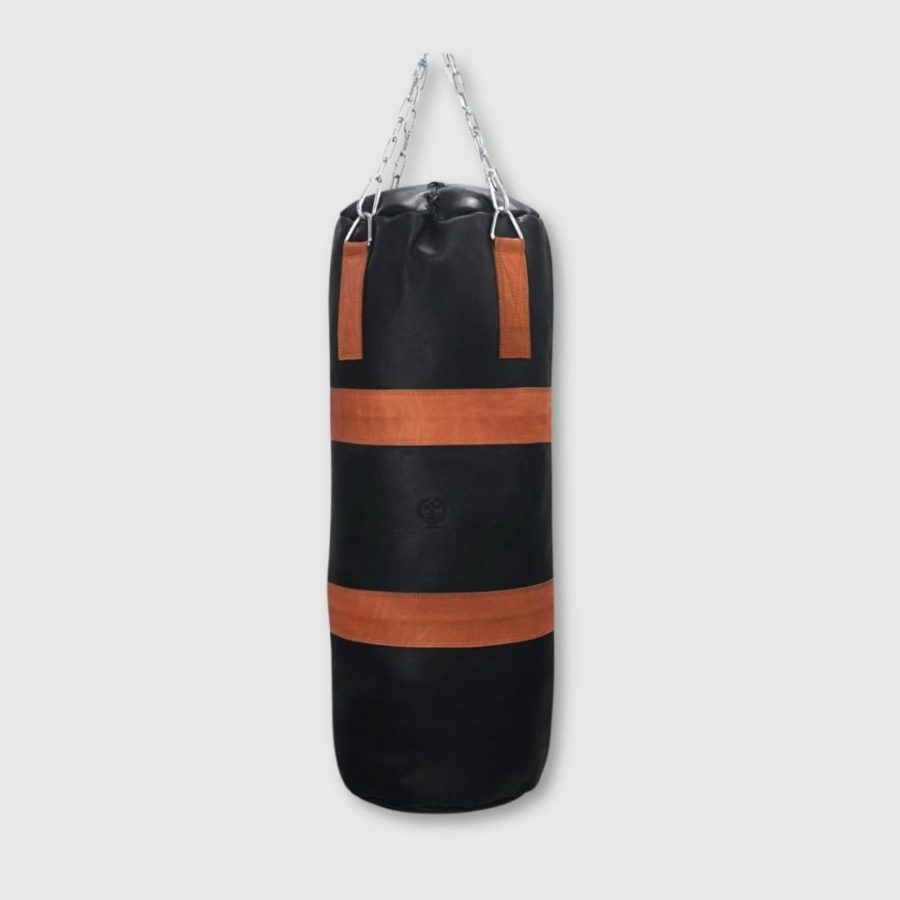 RETRO Executive Black Leather Heavy Punching Bag, Tan Trim (un-filled)